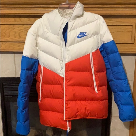 nike puffer jacket red white and blue 